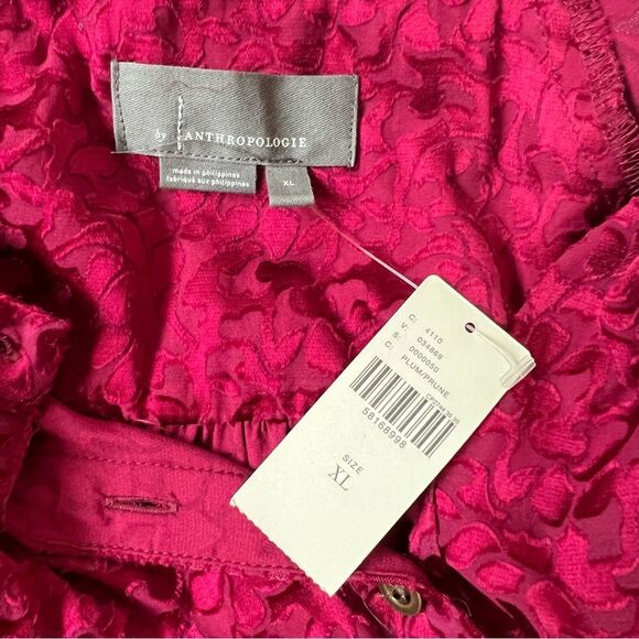 Anthropologie Burgundy Burnout Floral Velvet Buttondown Shirt Size XL NWT - Picture 10 of 12
